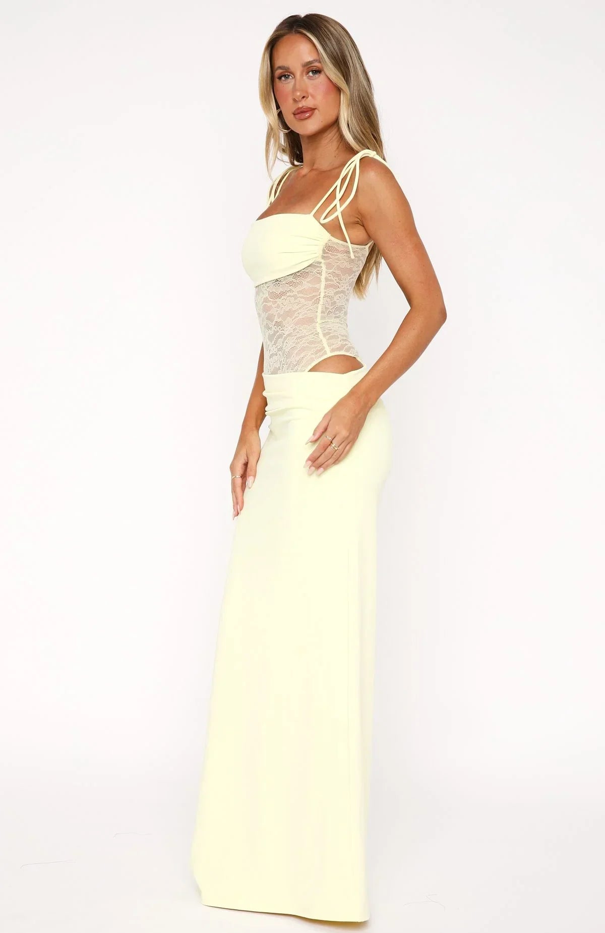 Amelie | Sheer Lace Bodice Cut-Out Maxi Dress