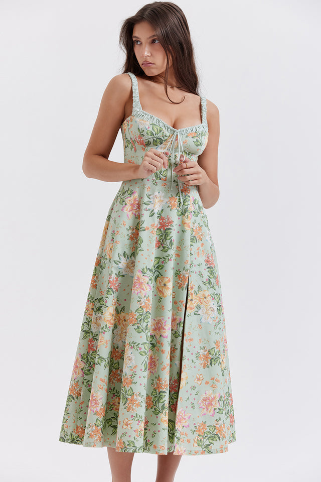 Sabrina | Floral Split Midi Dress – Romantic Spring Stretch Sundress