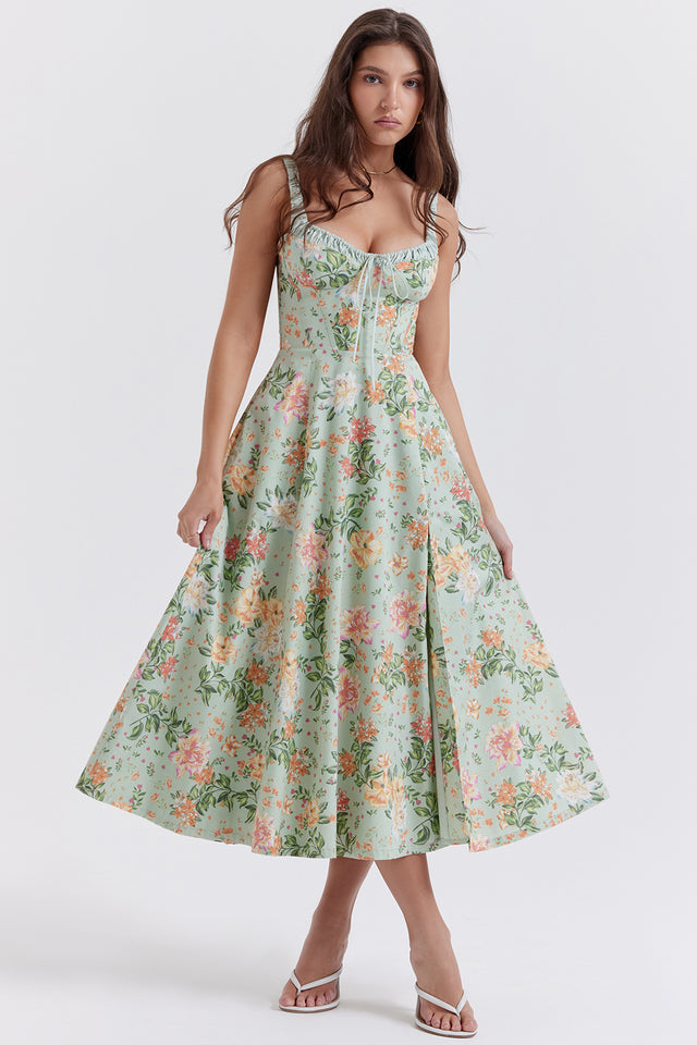 Sabrina | Floral Split Midi Dress – Romantic Spring Stretch Sundress