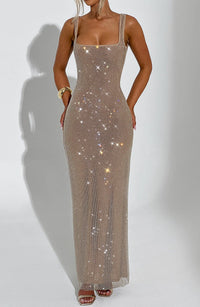 Madelyn | Rhinestone Embellished Stretch Net Maxi Dress
