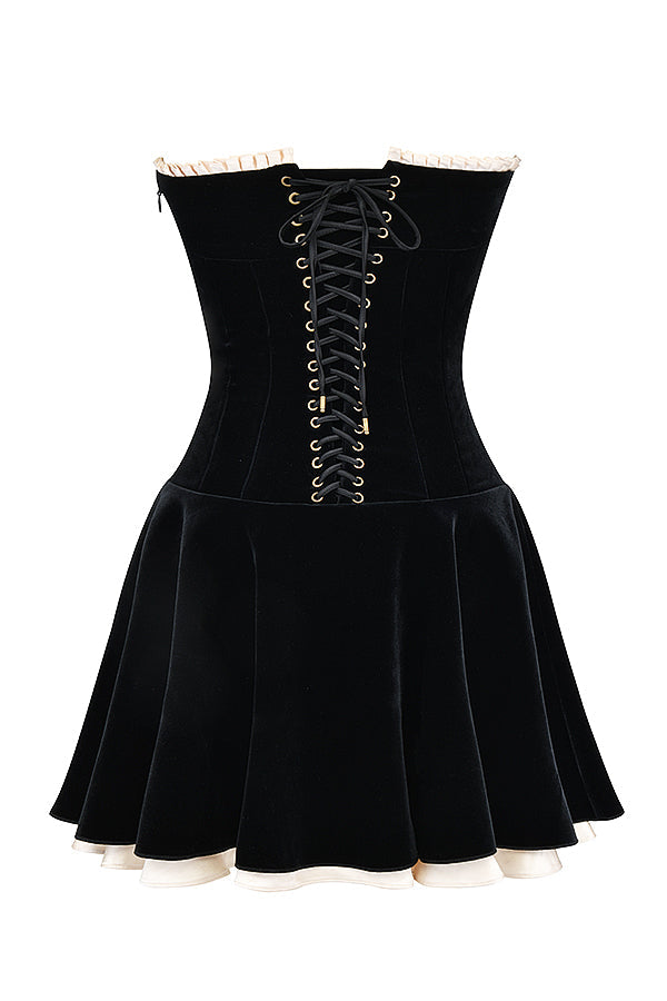 Marilla | Plush Black Velvet Strapless Mini Dress