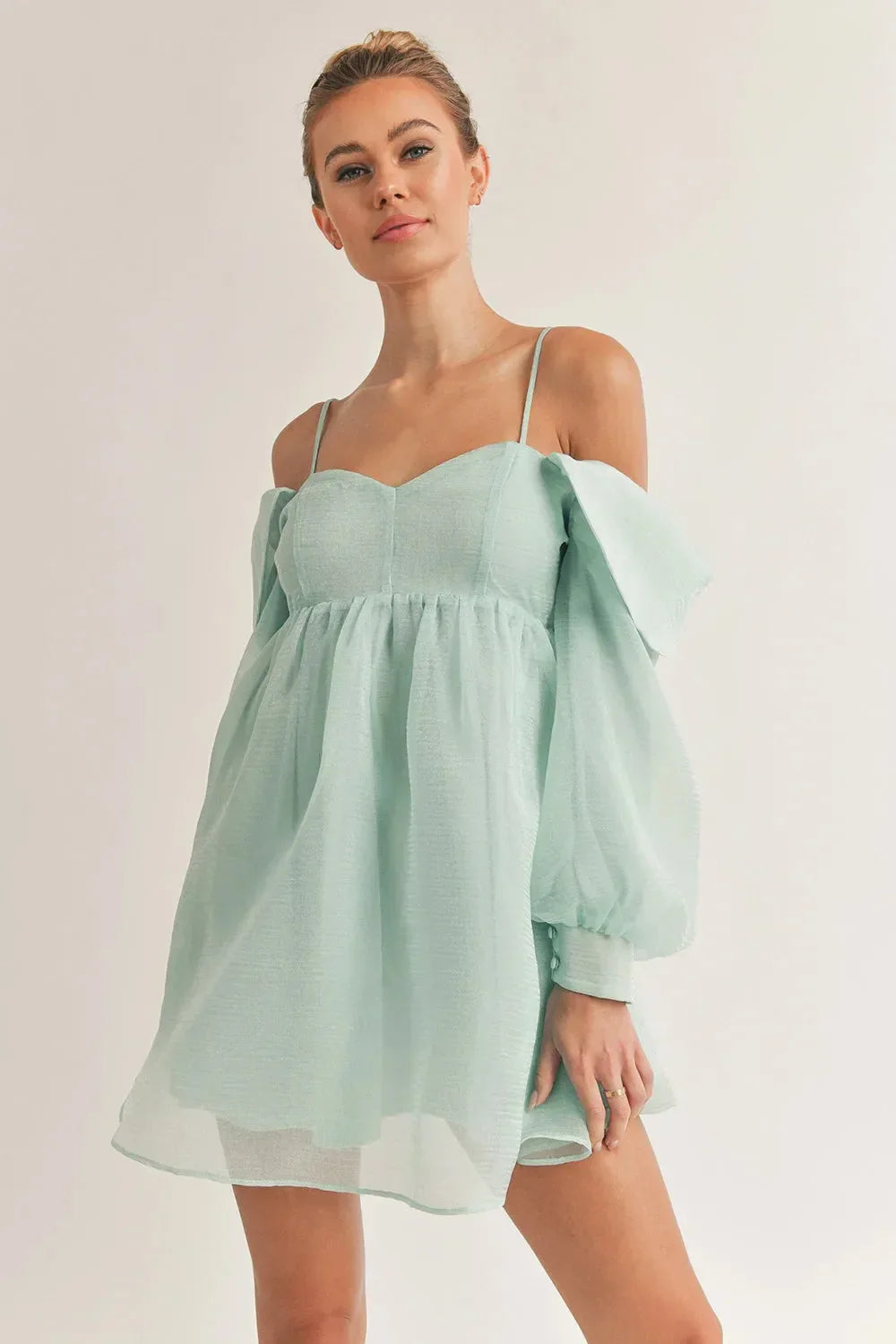 Desiree | Bubble Long Sleeve Off-Shoulder Mini Dress