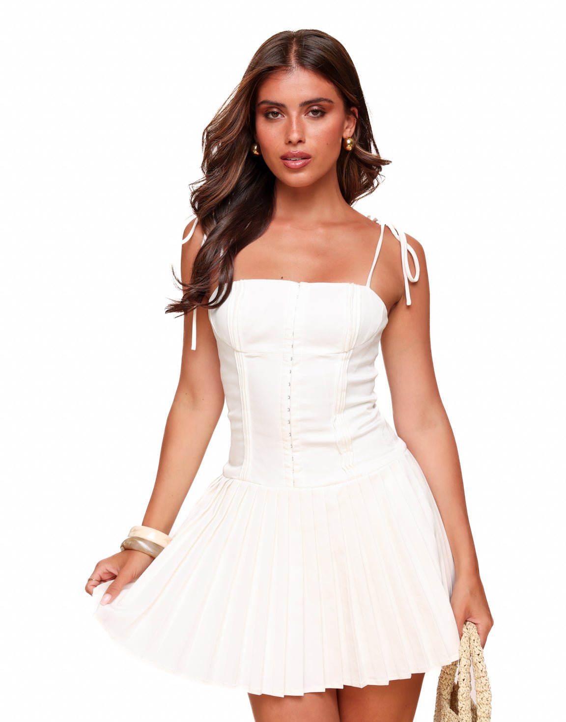 Romy | White Tie Strap Corset Mini Dress