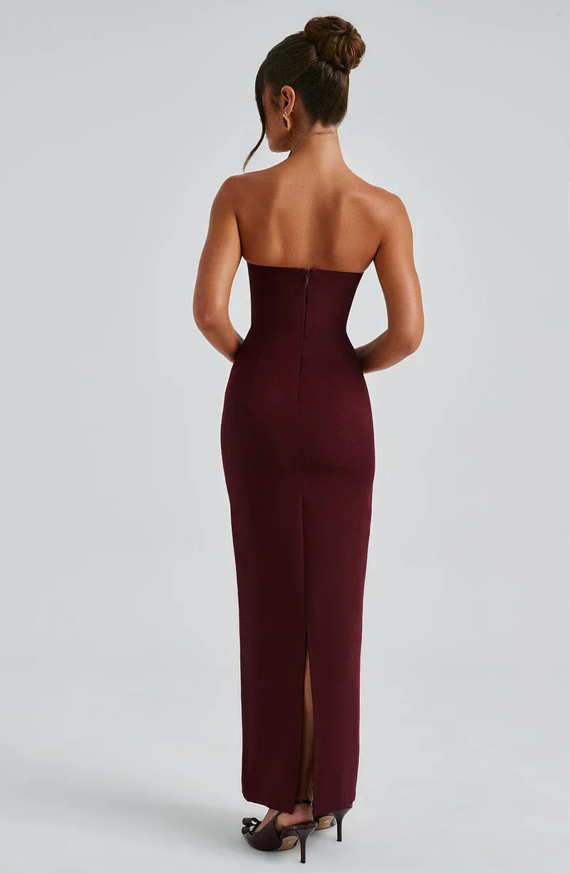 Ella | Strapless Sculpting Maxi Dress with Removable Mesh Scarf